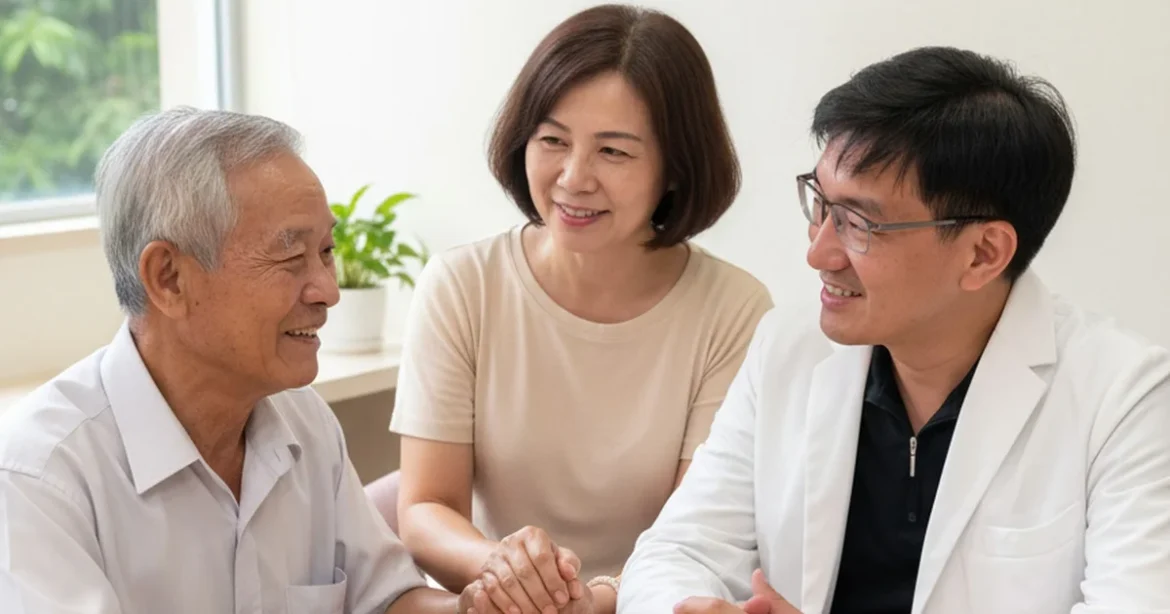 醫師介紹肝斑去除與治療方式的現場，光線柔和，專業感十足。