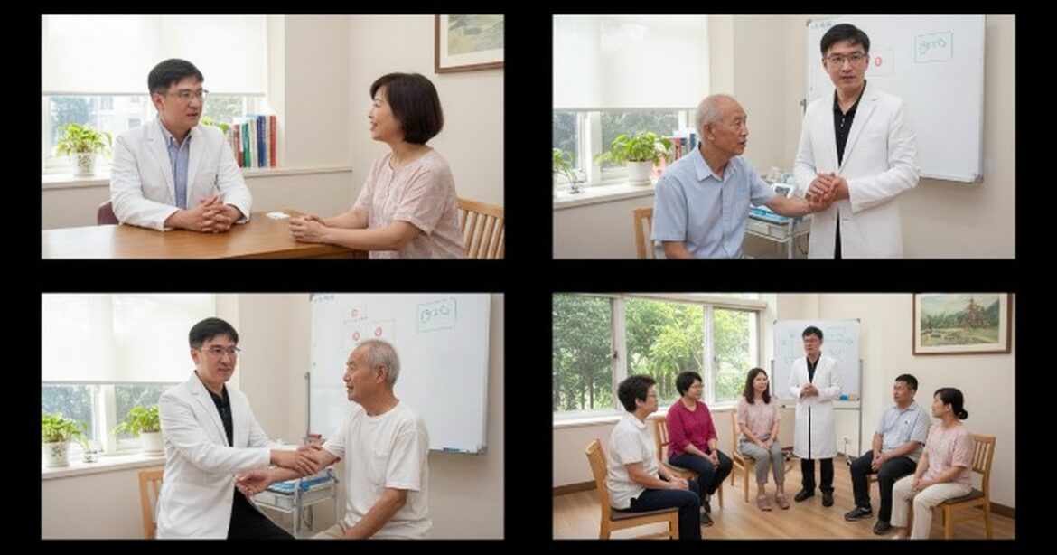 醫師講解腋下異味狐臭改善方法的情境，明亮的診所環境。