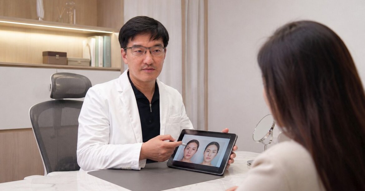 V臉療程改善臉型的效果示範，展現明顯輪廓的臉部特寫。