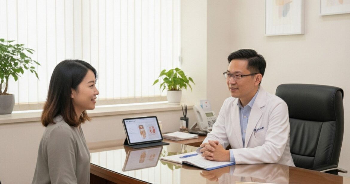 吳芮醫師推薦安全重點：醫師仔細觀察頭皮狀況，分析落髮問題。