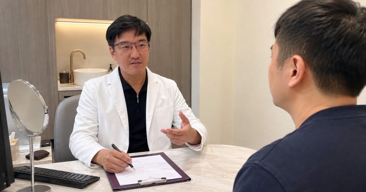 吳芮醫師說明洢蓮絲術後按摩的正確姿勢與方向。