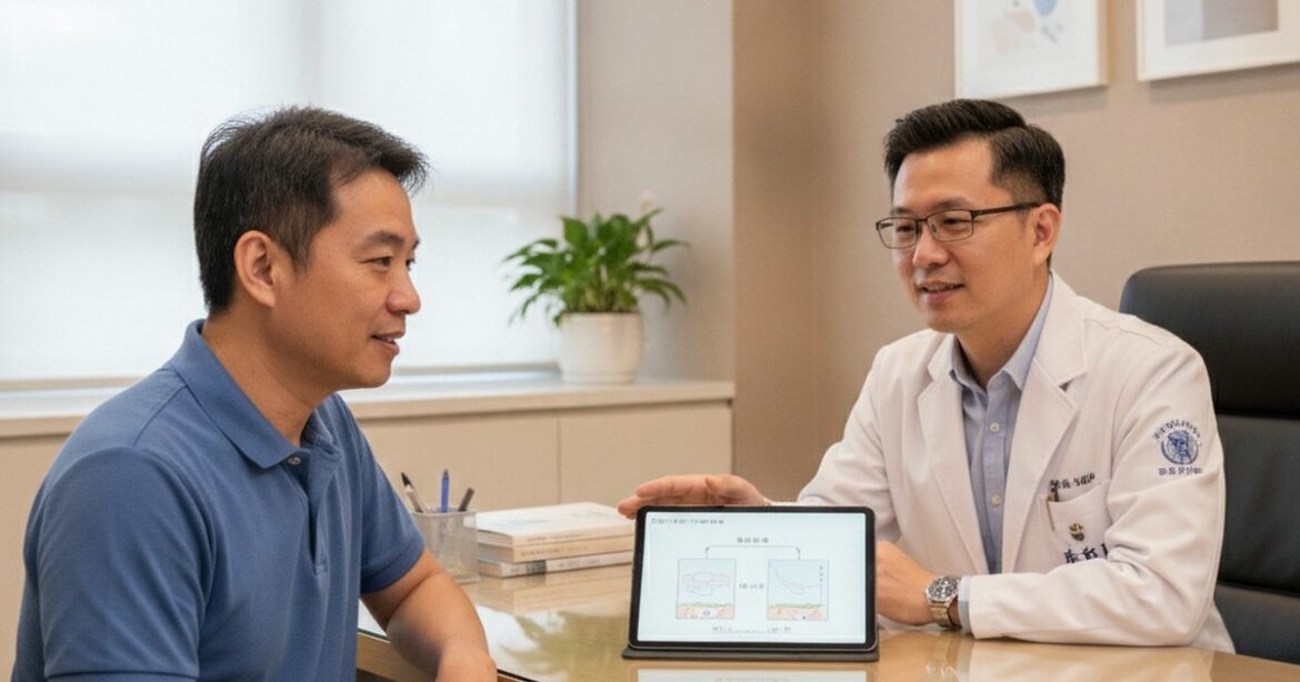 吳芮醫師解析男性微整精修的臉部細節雕塑技巧，強調自然效果。